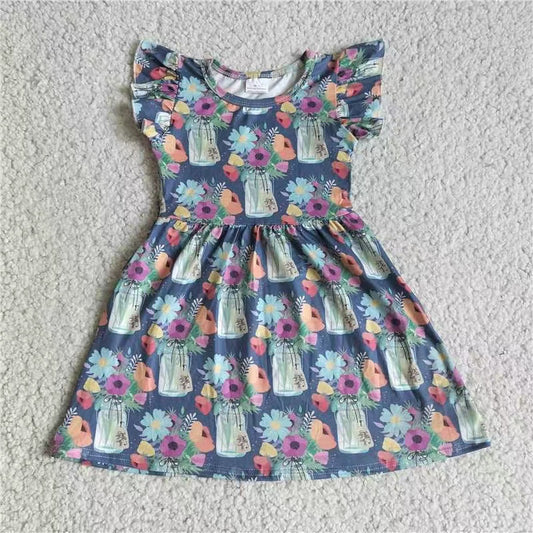 Baby girls navy flower short sleeve dresses