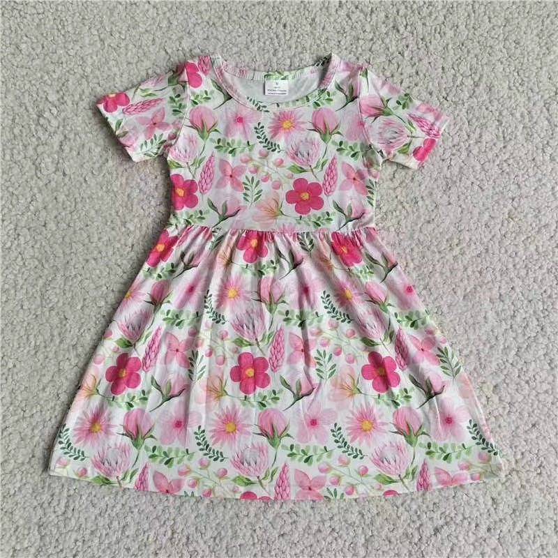 Baby girls pink flower short sleeve dresses