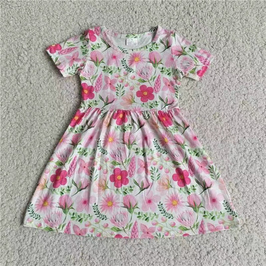 Baby girls pink flower short sleeve dresses