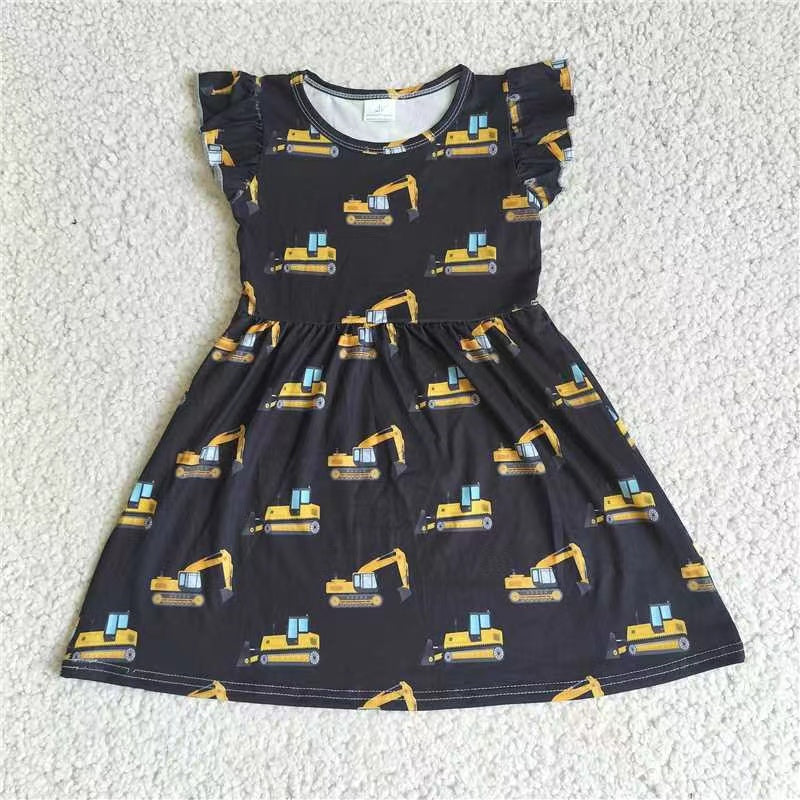 Baby girls black tractor pearl dresses