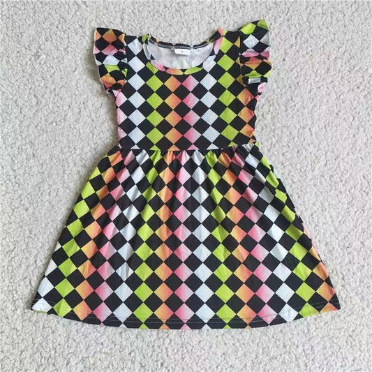 Baby girls check colorful pearl dresses