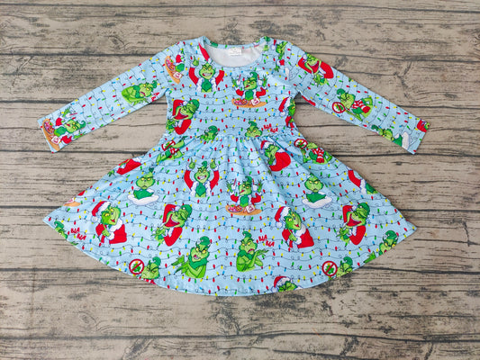 Baby Girls Christmas Cartoon Green Knee Length Dresses