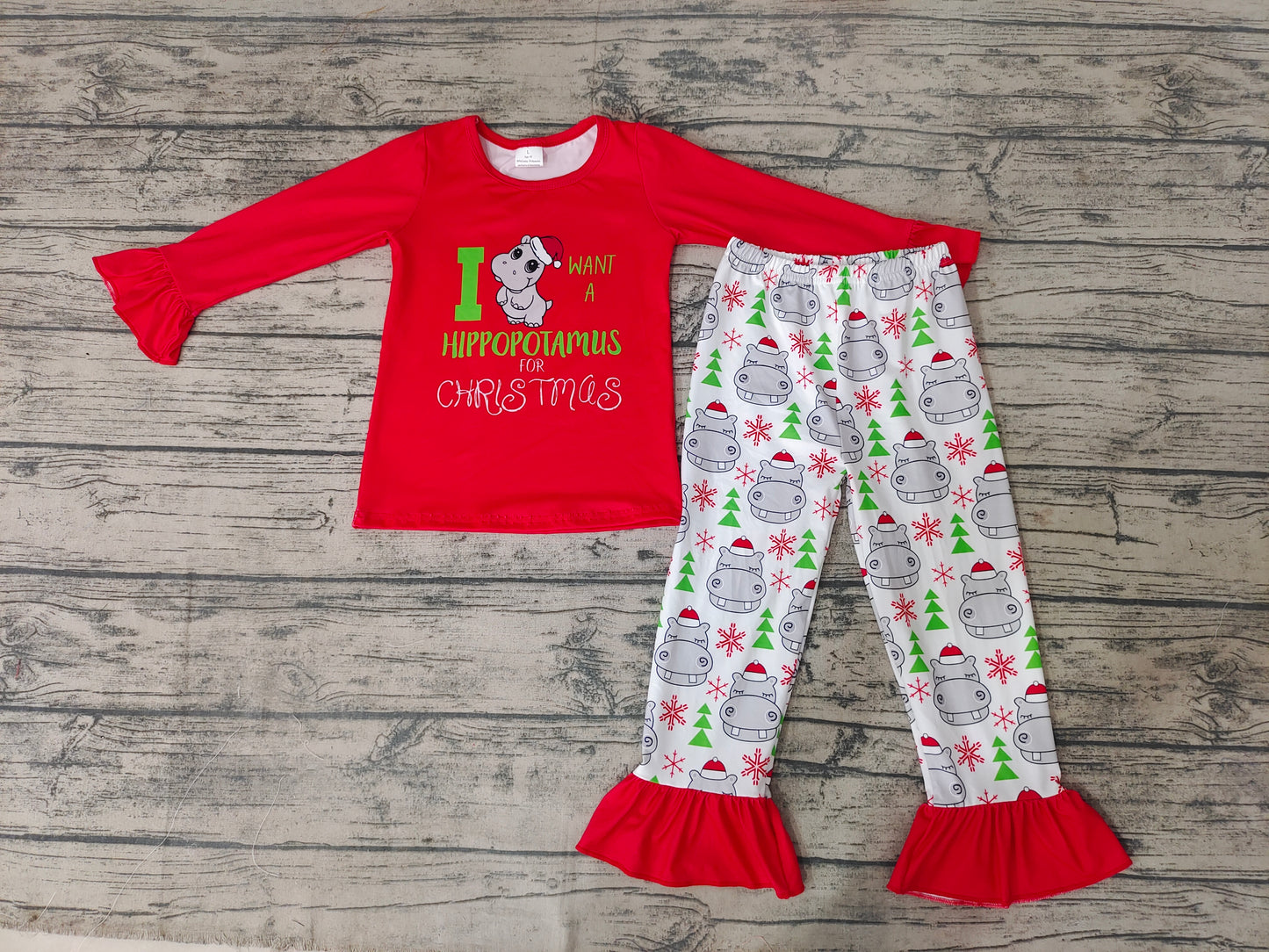 Baby Girls Hippo Christmas Ruffle Pants Clothing Sets