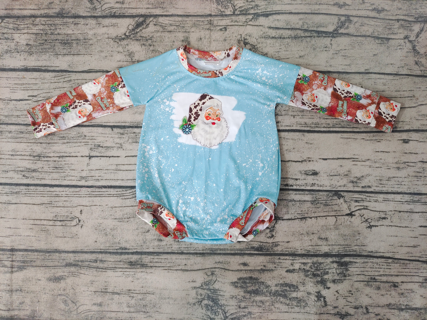 Baby Girls Santa Western Blue Color Christmas rompers