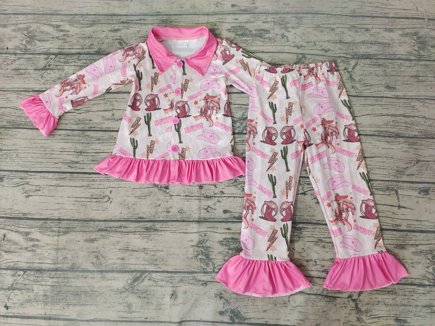 Baby girls Western Howdy Pajamas ruffle pants sets