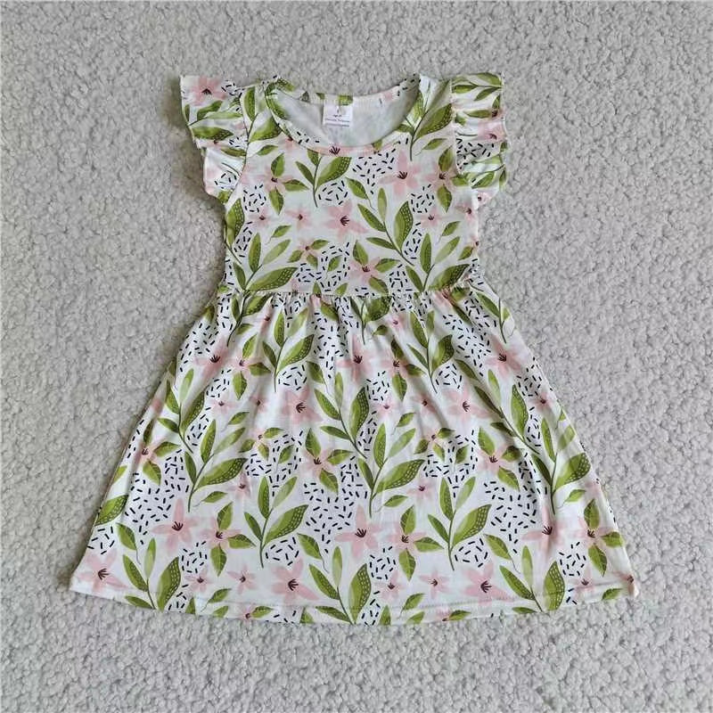 Baby girls green leaves pink pearl dresses