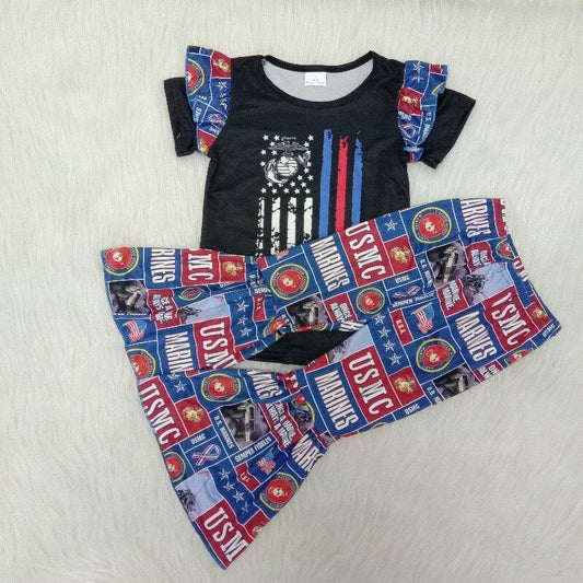 Baby girls marine flag bell pants clothes sets