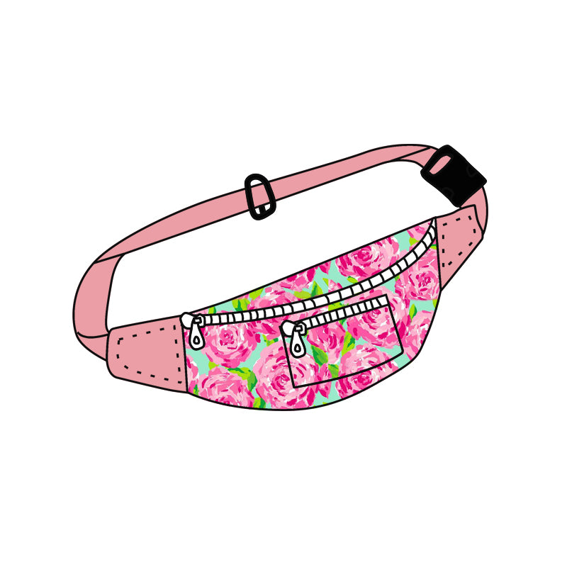 Hotpink flower rose fanny pack bags