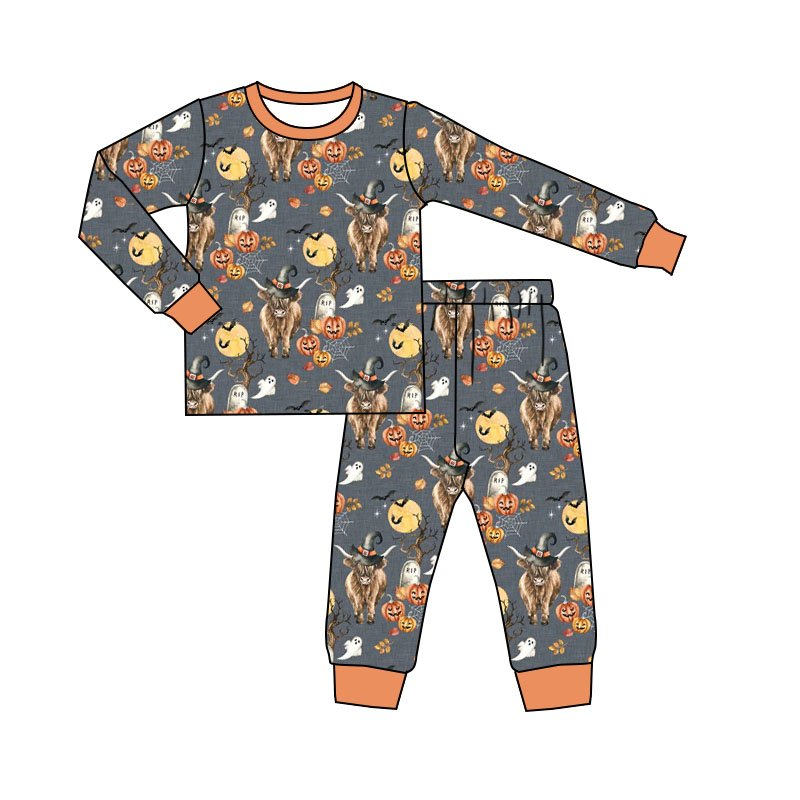 Baby boys fall cow pumpkin pajamas pants sets