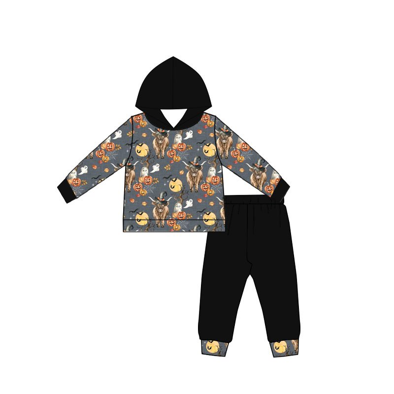 Baby boys fall cow pumpkin hooded pants sets