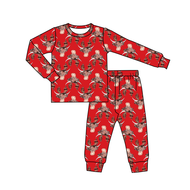 baby kids red cow pajamas clothing sets