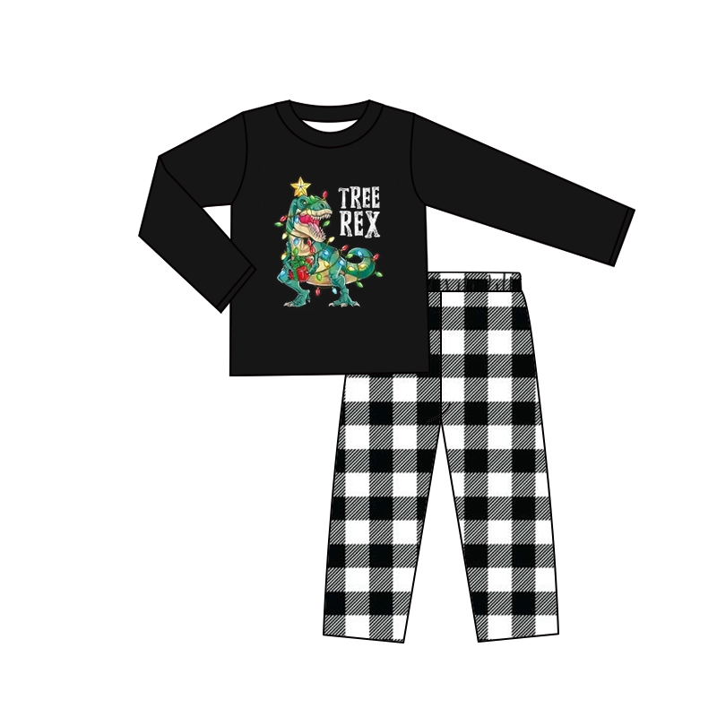 Baby boys dinosaur Christmas plaid pants sets