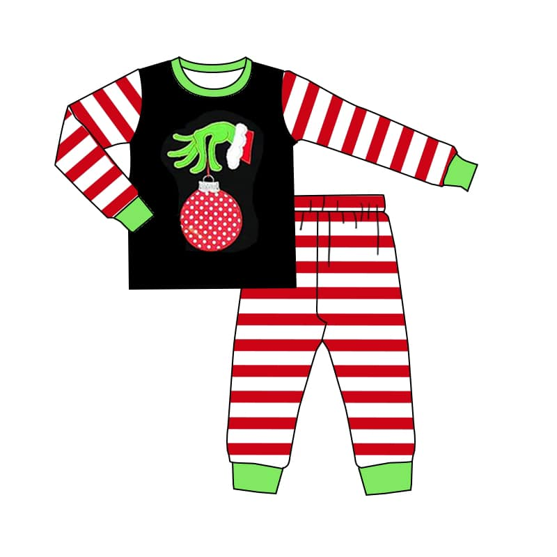 Baby boys Christmas hands stripe pajamas sets