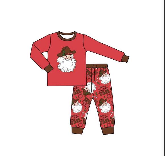 Baby kids Christmas western santa pajamas pants sets