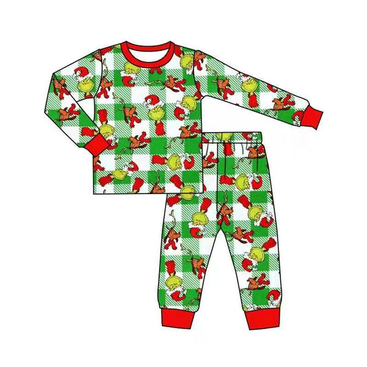 Baby boys Christmas plaid green pajamas pants sets