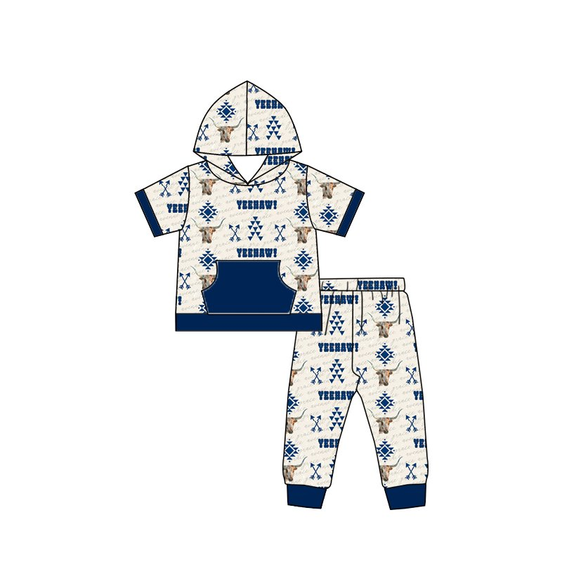 Baby boys western cow hoodie pants outfits