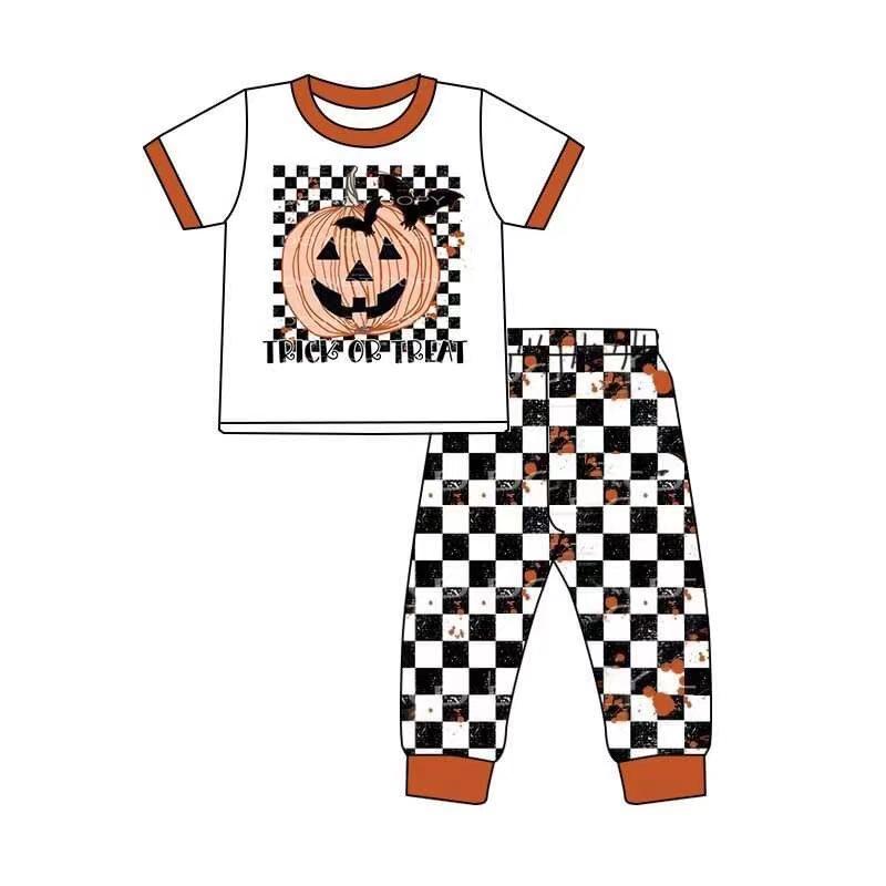 baby boys Halloween pumpkin plaid pants sets