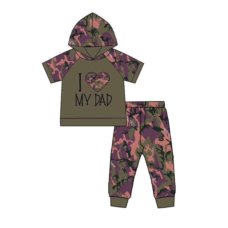 Baby Boys Camo I love Dad Hoodie Top pants clothes sets