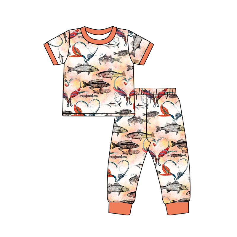 Baby Boys fishing orange pajamas sets