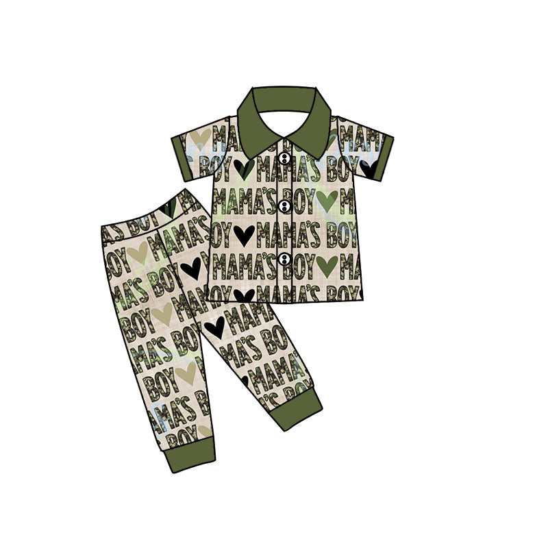 baby Boys Mama's boy green pajamas sets