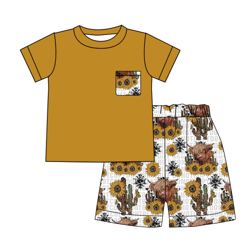 Baby boys sunfower cow pocket shorts sets