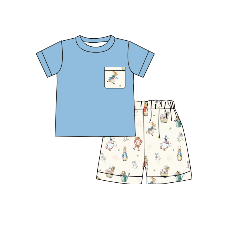 Baby Boys Easter Rabbit Pocket Tops Shorts Clothes Sets
