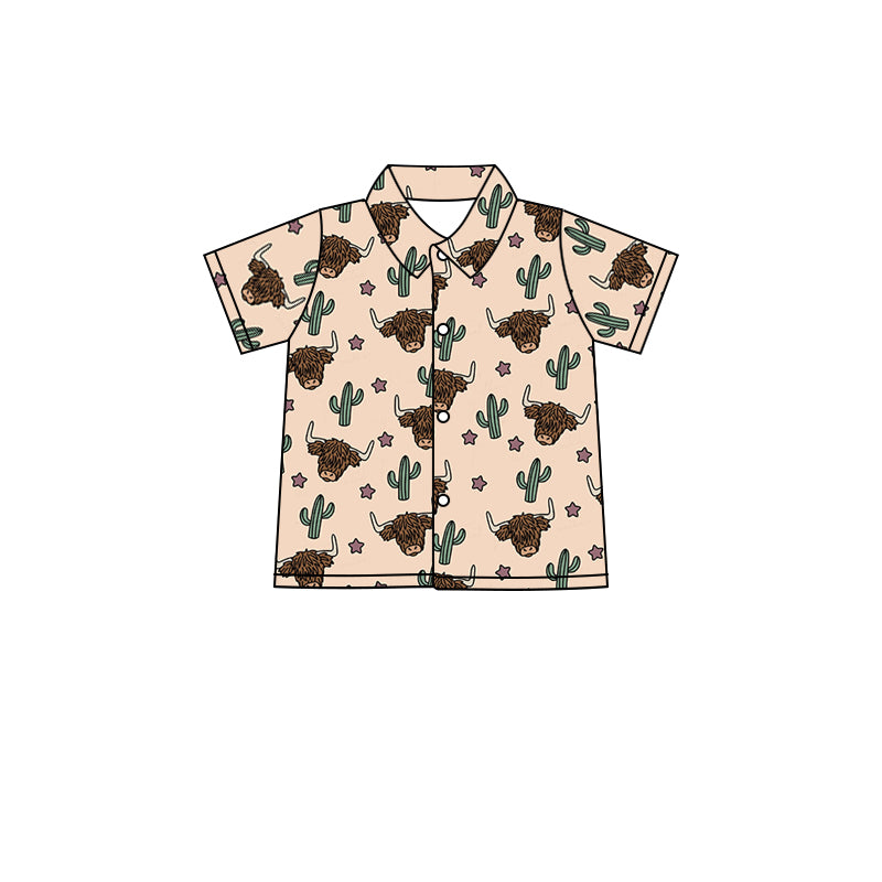 Baby boys Summer Cow Cactus button up shirts