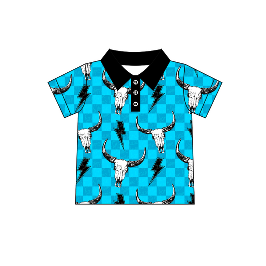 Baby Boys Cow Blue Plaid Short Sleeve shirts tops preorder