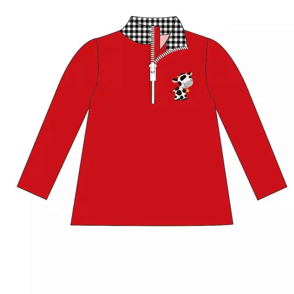 Baby Girls Red Cow Western Pullover tops preorder