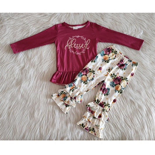 Blessed floral ruffle pants sets