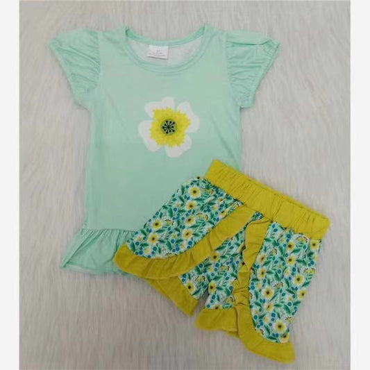 Baby Girls Green Flowers Shorts Clothing Sets