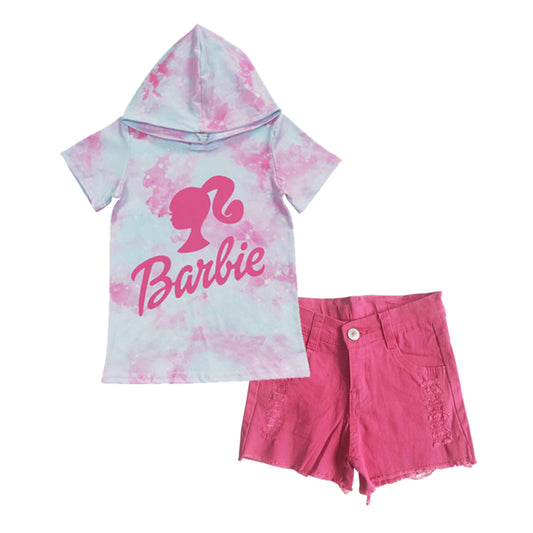 Baby Girls Hotpink Hoodie Top Denim Shorts clothes sets