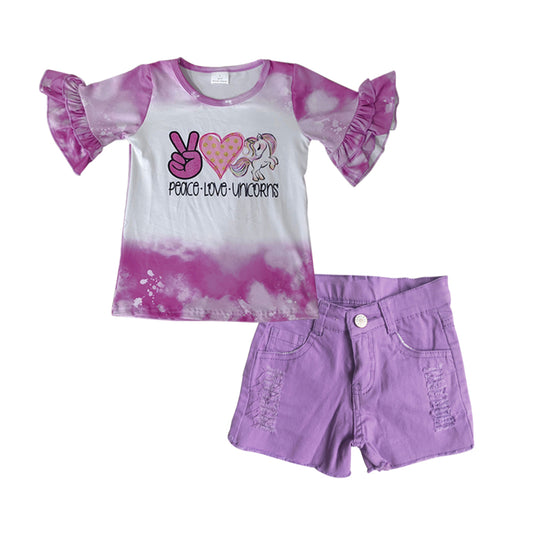 Baby Girls Unicorn Tee Top Denim Shorts clothes sets