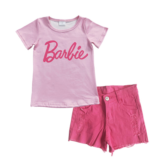 Baby Girls Pink Tee Top Denim Shorts clothes sets