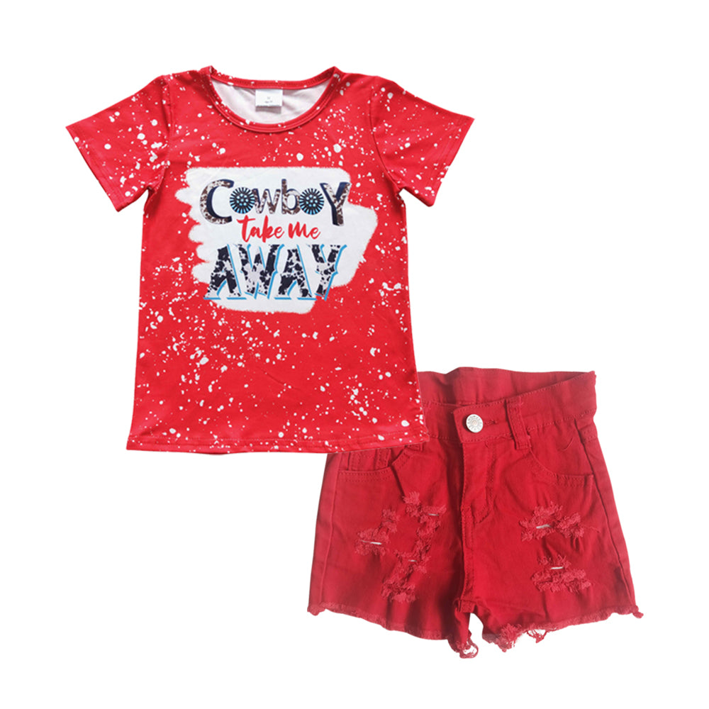 Baby Girls Cowboy Tee Top Denim Shorts clothes sets