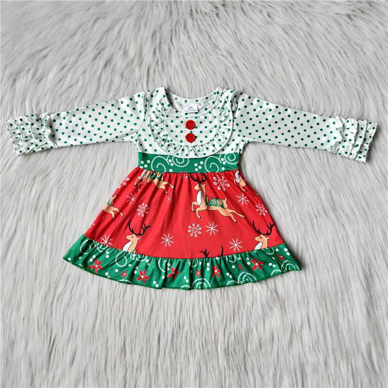 Baby Girls Christmas Deer Knee Length Dresses