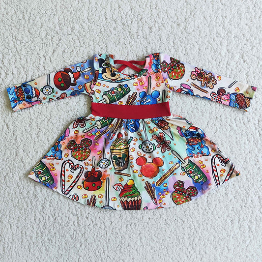Girls Children cartoon mouse long sleeve dresses