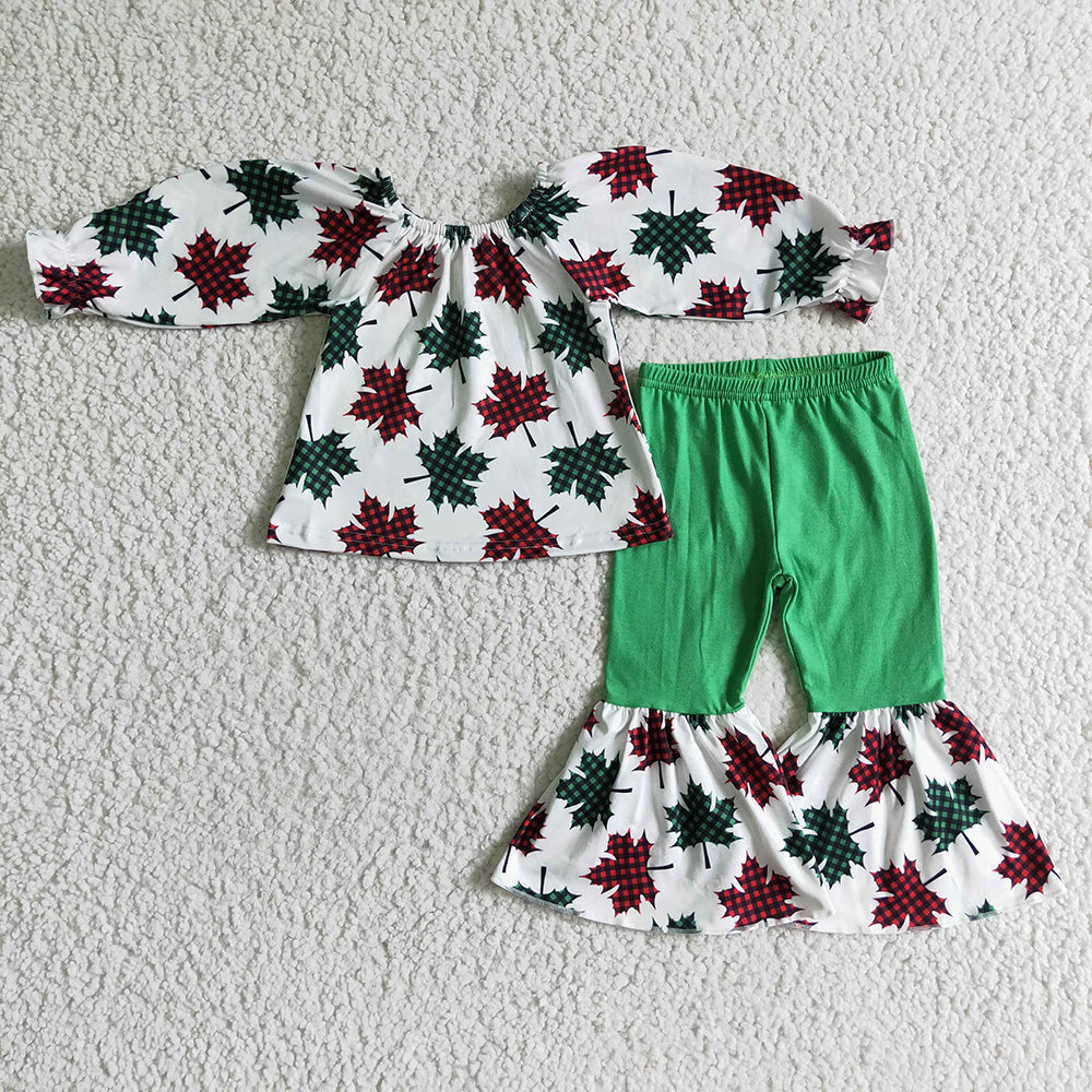 baby girls Christmas leaves bell pants sets