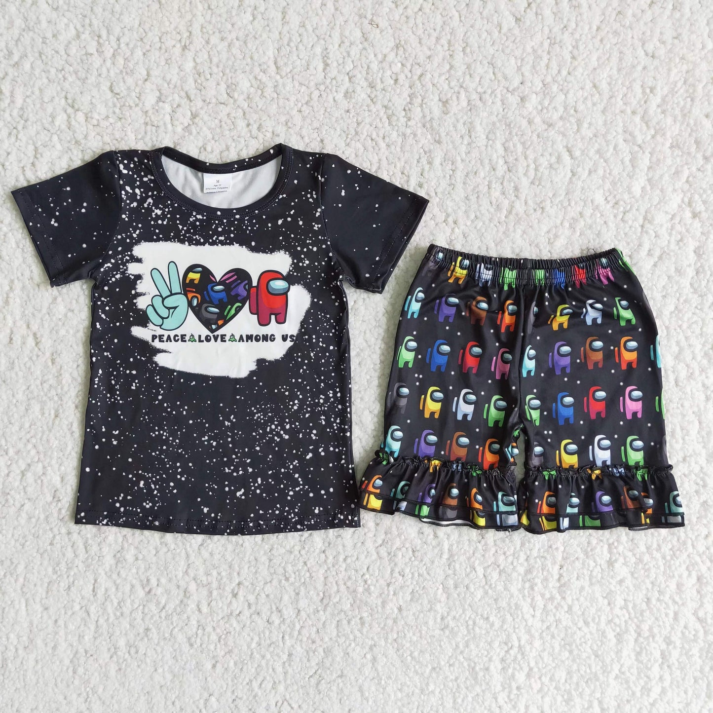 Baby Girls Black Cartoon Ruffle Shorts Sets