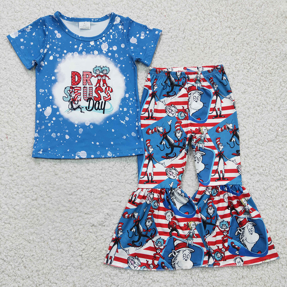 Baby Girls Cartoon Reading Bell Bottom Pants clothes sets