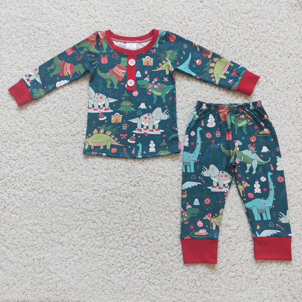 Boys Christmas dinosaur pajamas sets