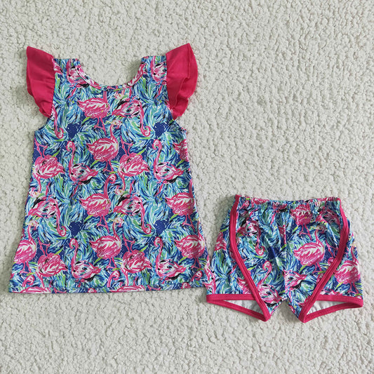 Baby girls flamingo floral shorts sets