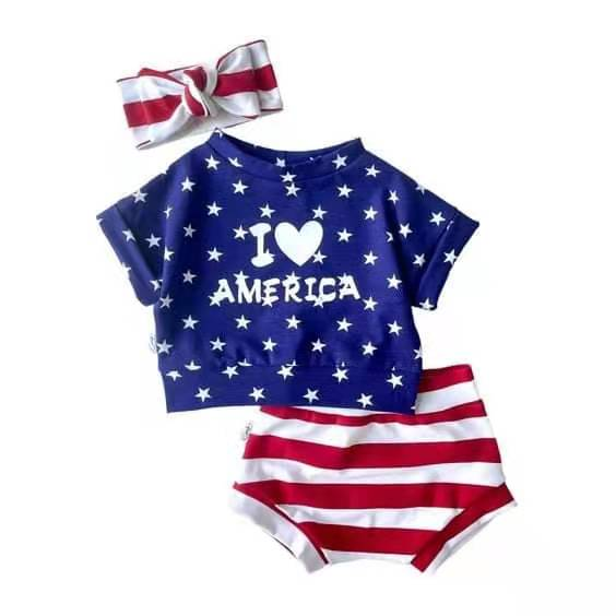 Baby girls 4th of july bummie sets(can choose headband here)