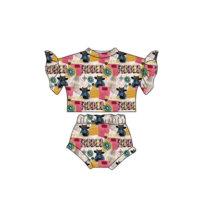 Baby girls western pink rodeo bummie sets