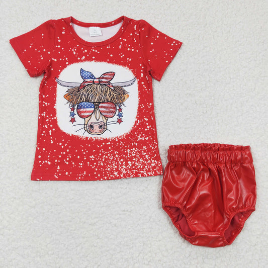 Baby Girls 4th Of July Cow Bummie Sets