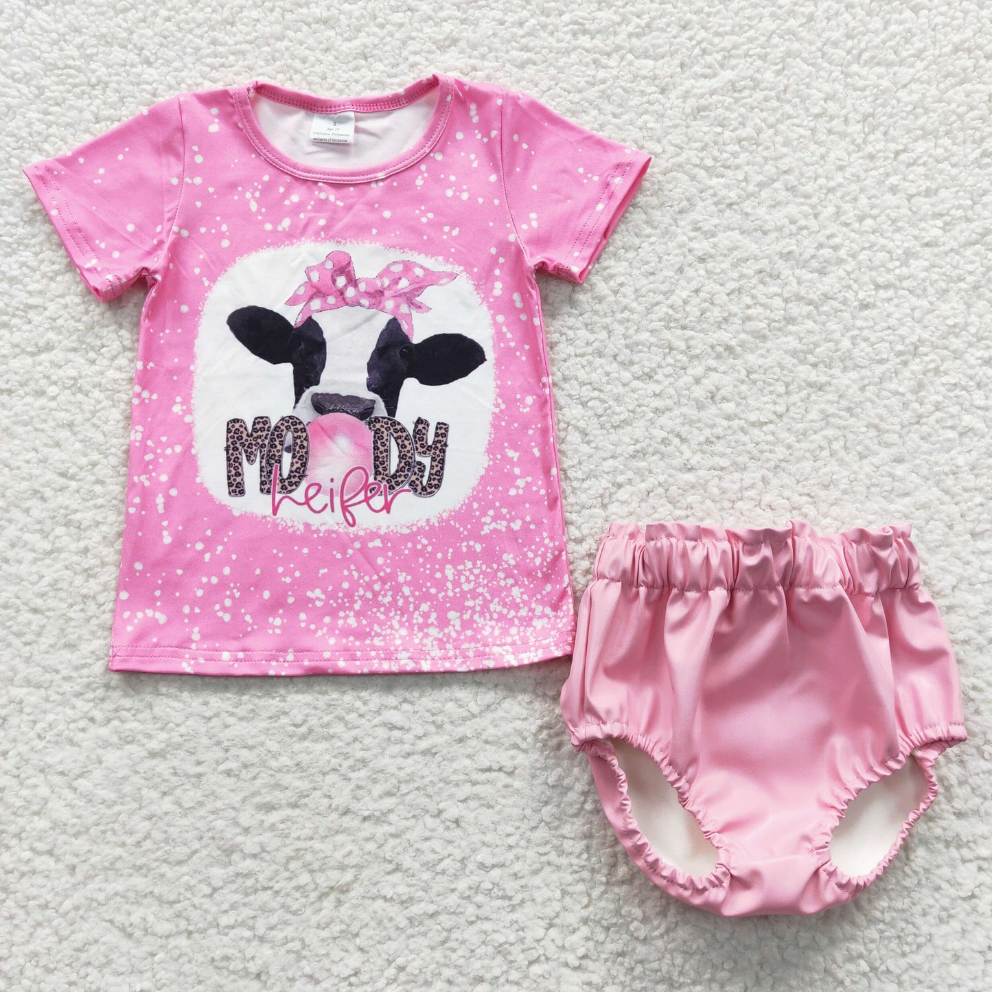 Baby Girls Moody Heifer Pink Pleather Bummie Sets