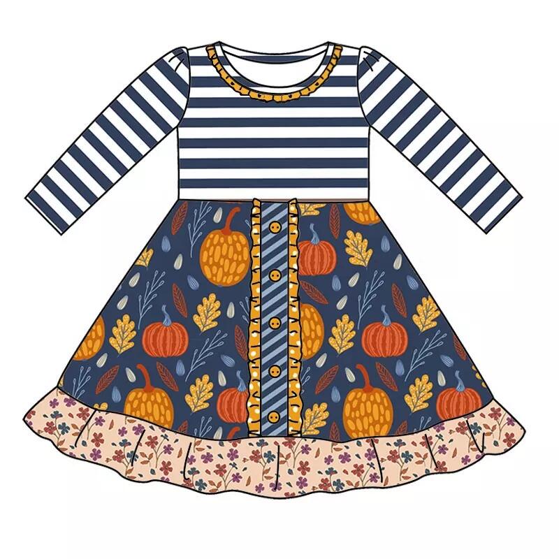 Baby girls long sleeve pumpkin dresses