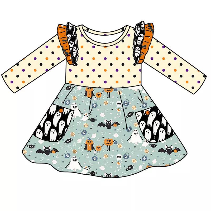 Baby girls long sleeve Halloween dots dresses