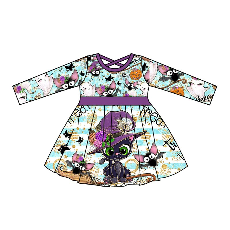 Baby girls Halloween cat long sleeve belt dresses