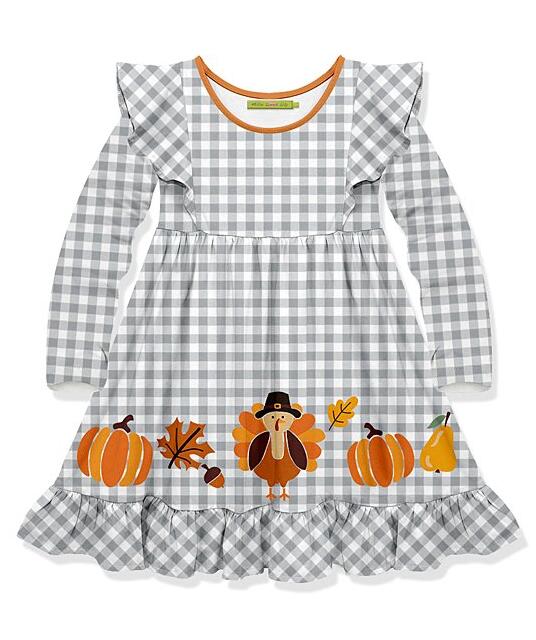 Baby girls Halloween pumpkin turkey knee length dresses